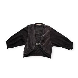 Sanctuary Clothing Gray Faux Fur Rhinestone Brooch Knit Bolero Cardigan Small